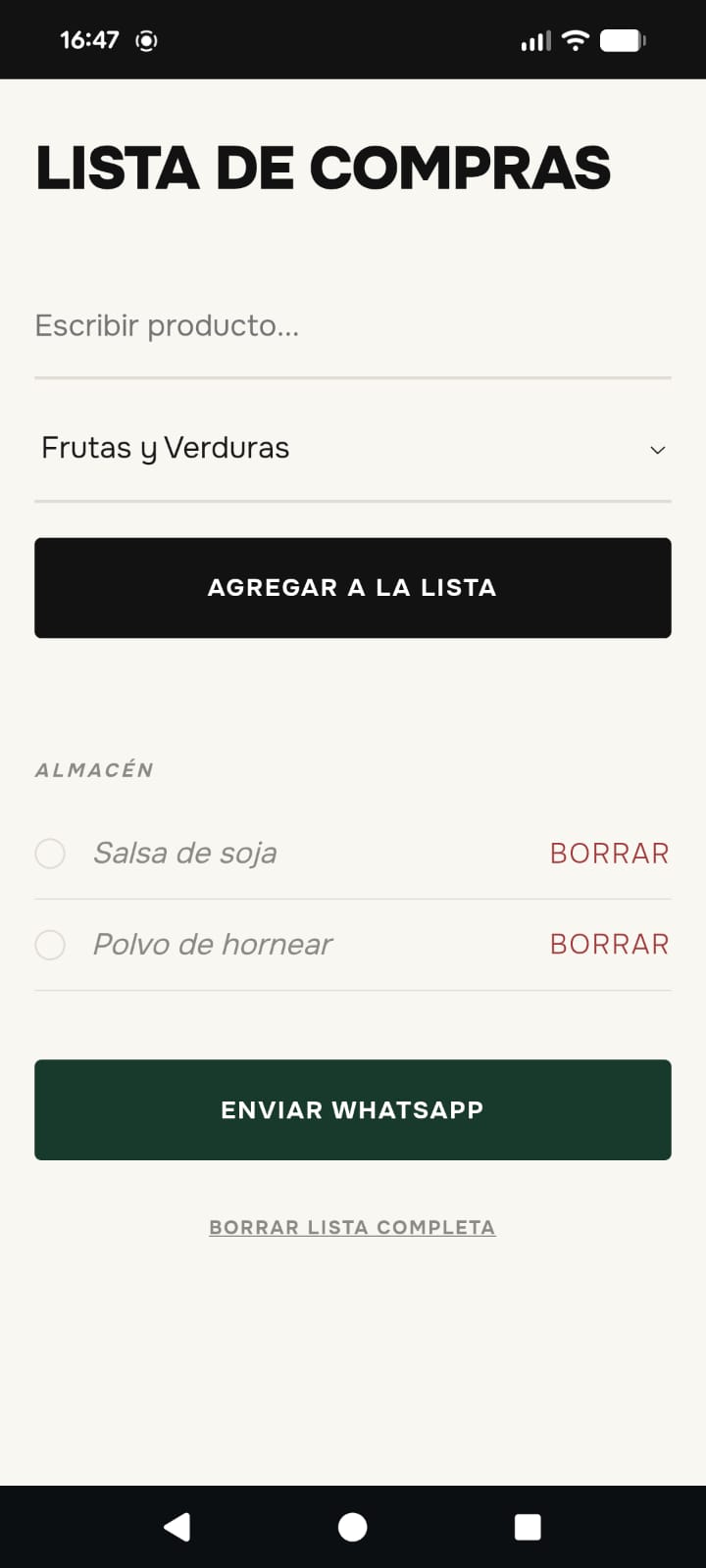 Lista del super collaborative shopping list interface