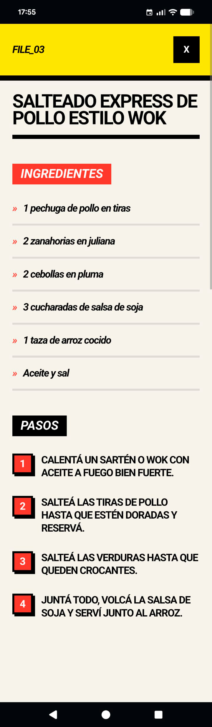 Qué mierda cocino generated recipe options